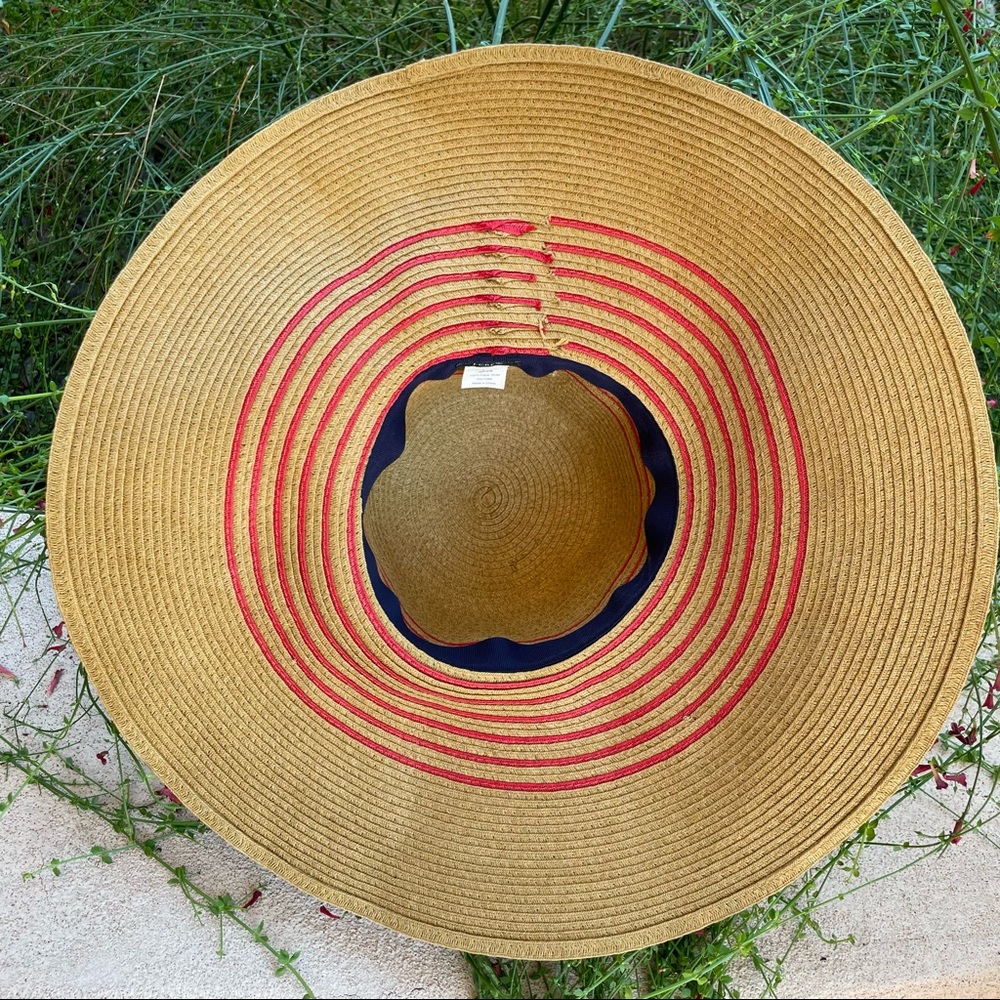 J.CREW☀️Camel Tan/Red Wide Brim Packable Paper Straw Floppy Sun Hat - Picture 4 of 5